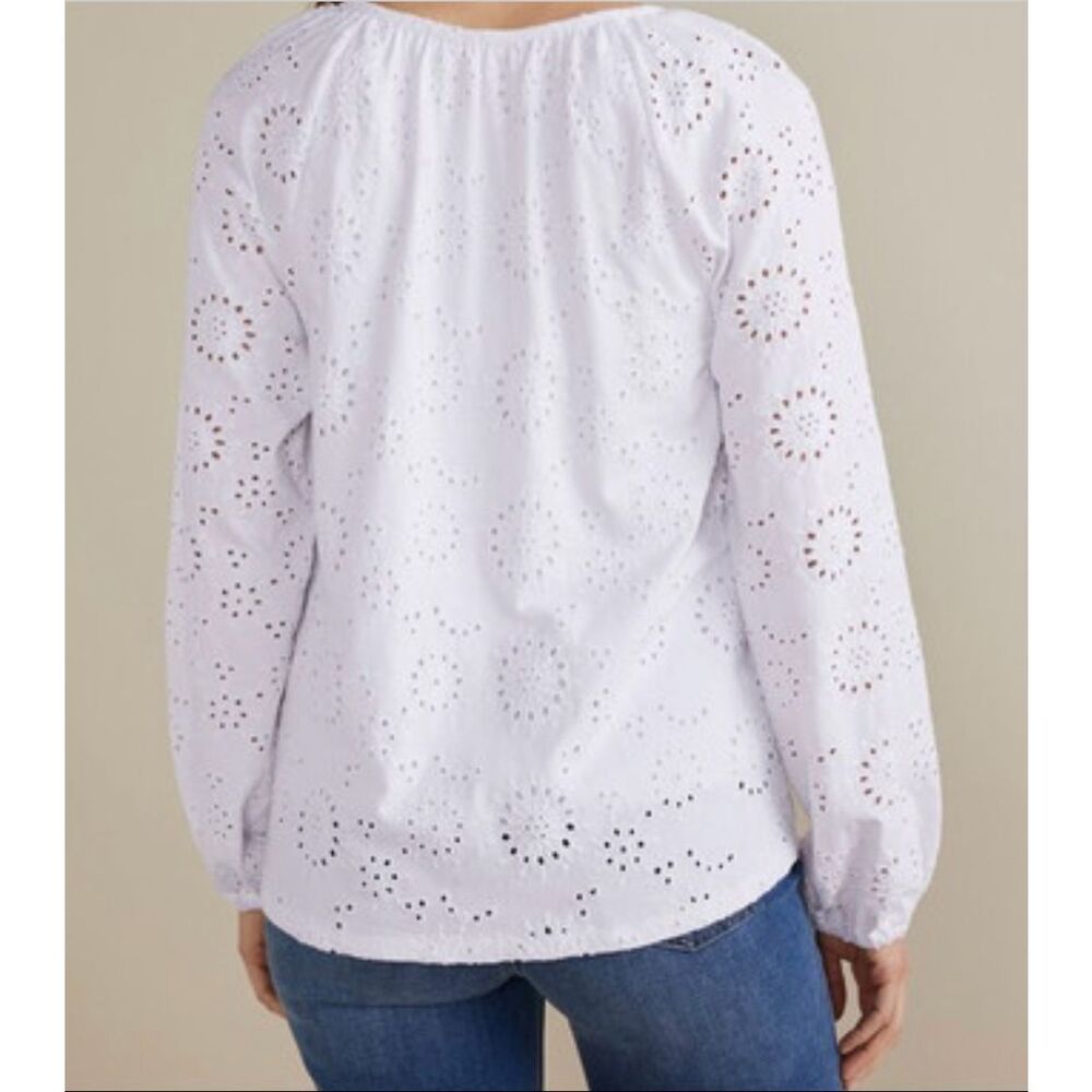 Soft Surroundings $89 Rhiannon Eyelet Peasant Top White PXL NWOT - Picture 7 of 8
